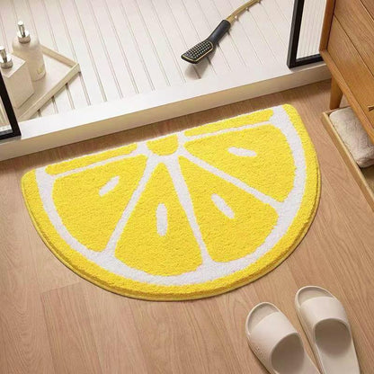 HYST Non-Slip Lemon Bath Rug Super Absorbent Machine Washable - color: Yellow, size: 1'8" x 2'8" (Semicircular)