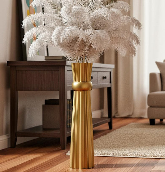 Tall Black Floor 23.6 inches – Striped-Shaped Vase with a High-Gloss Finish Resin Handmade Decorative Floor Vase，Perfect for Placement in hallways, Next to fireplaces, or Beside sideboards - color: Gold