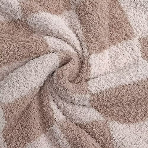 Ultra Soft Checkered Blanket Cozy Buffalo Check Throw Fluffy Knitted Reversible Throw Blanket Lightweight Fleece Checkerboard Grid Blanket for Sofa Couch Bed Travel, Linen/Warm Gray, 51''x63'' - color: Linen/Warm Gray