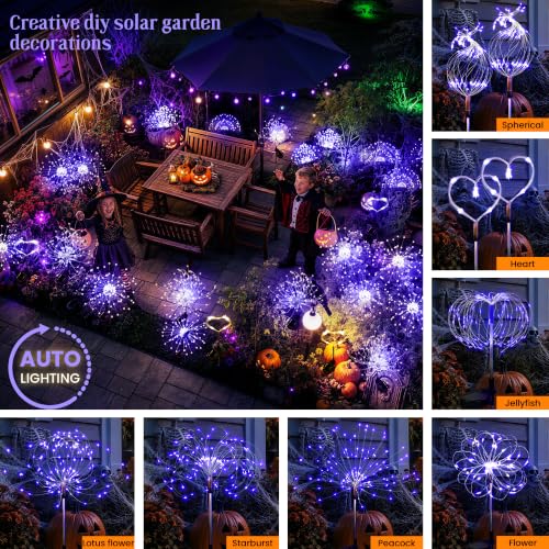 GIGALUMI 4 Pack Solar Firework Lights Outdoor, Halloween Decor, Purple - color: Purple, size: 4 PACK