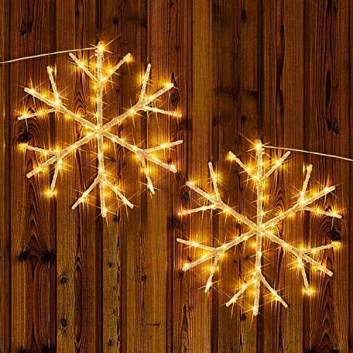Fudios Snowflake Lights Warm White Battery Operated with Timer 70 LED 14in for Christmas Wall Window Decoration 2sets - color: Warm White Snowflake Lights (2)