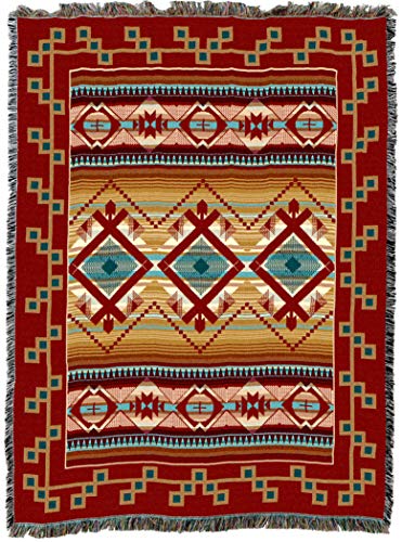 Pure Country Weavers Las Cruces Teal Blanket - Southwest Native American Inspired - Gift Tapestry Throw Woven from Cotton - Made in the USA (72x54) - color: Las Cruces Teal, size: Large
