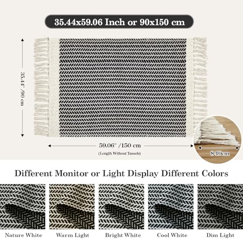 Lahome Boho Bathroom Rugs, 3x5 Washable Area Rug for Kitchen Bedroom Entry - color: Black, size: 3' x 5' (Rectangular)