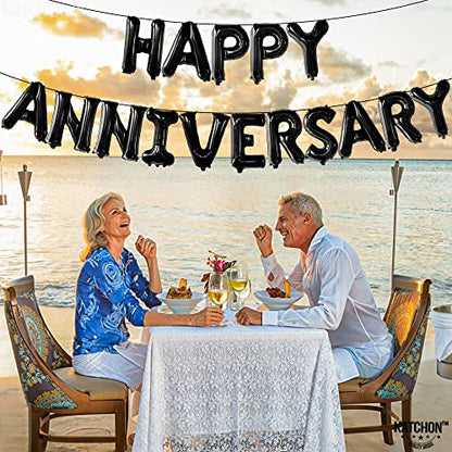 KatchOn Happy Anniversary Balloons Black 16 Inch, Anniversary Decorations - style: Black