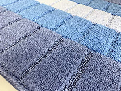 REMNAZ Wide Non-Slip Rubber Backed Hallway, Kitchen Runner Rug | 31 Inch x 7 ft Custom Size Cut to Length | No Rug Pad Needed | Stay Put, Flat Lay, Won't Curl | Coastal Multi-Blue - color: Squares / Blue, size: 31 inch Width X 7 Feet Length