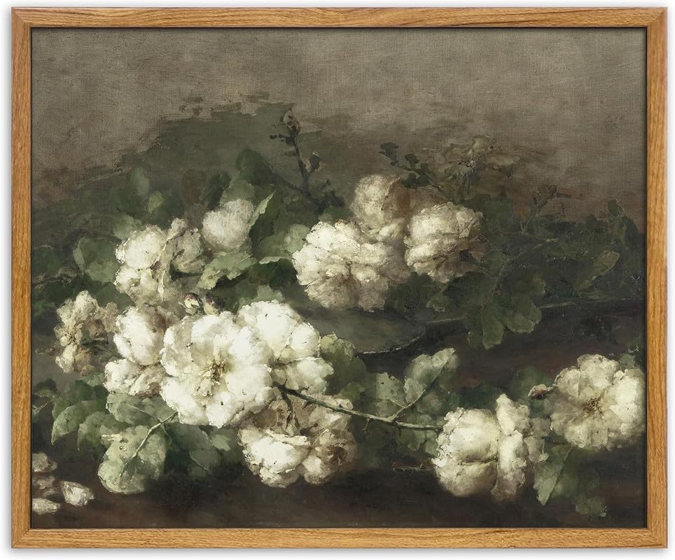 UPWOIGH Margaretha Roosenboom Roses Framed Wall Art, 16 x 24 Inch - color: White Roses, size: 24"L x 16"W
