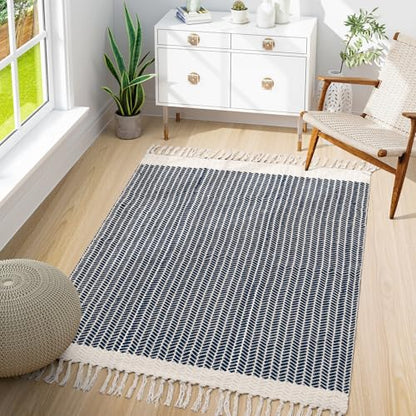 Lahome Boho Bathroom Rugs, 3x5 Washable Area Rug for Kitchen Bedroom Entry - color: Navy Blue, size: 3' x 5' (Rectangular)