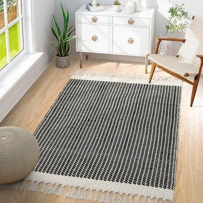 Lahome Boho Bathroom Rugs, 3x5 Washable Area Rug for Kitchen Bedroom Entry - color: Black, size: 3' x 5' (Rectangular)