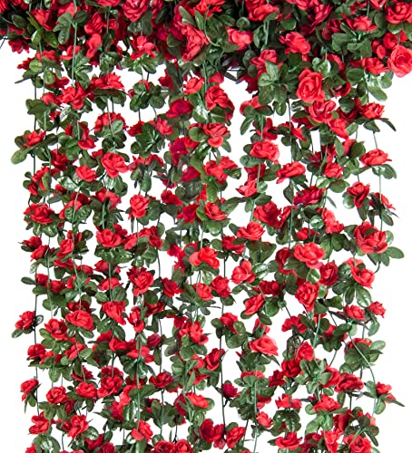 6Pcs x 8.2FT Artificial Flower Garland Floral Rose Vine Decor, Red Flower - color: Spring Red 6pcs, 1.5" Rose Flowers, size: 8.2FT Vines