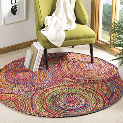 SAFAVIEH Cape Cod Collection Area Rug - 3' Round, Red & Multi, Handmade Boho Braided Circles Jute & Cotton, Ideal for High Traffic Areas in Living Room, Bedroom (CAP203A) - color: Red/Multi, size: 3' (Round)