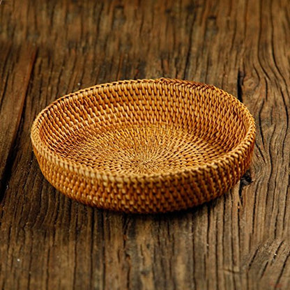 Hadewoven Round Rattan Fruit Basket Wicker Food Tray Weaving Storage Holder Dinning Room Bowl, 7”Decorative Natural Basket Woven Fruit Basket Bowl for Entryway Table, Countertop (Small 7”) - size: Small 7"