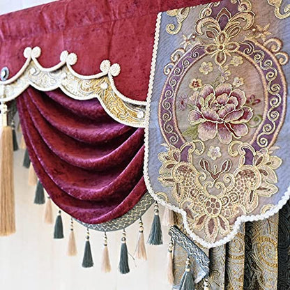 Luxury Burgundy Waterfall Valance Curtain, Floral Embroidered Swag Valance - size: 78"W x 47"L (Pack of 1)