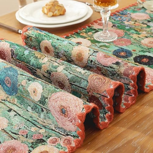 Monet Garden Style Peony Floral Table Runner Terracotta 12" x 48" - color: Peony Terracotta, size: 12" x 48"