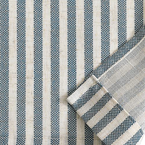 Vangao Blue Stripe Linen Tiers Curtains 36 Inch Farmhouse 2 Panels - color: Boxter Striped| Blue on Beige, size: 26"W x 36"L (Pack of 2)