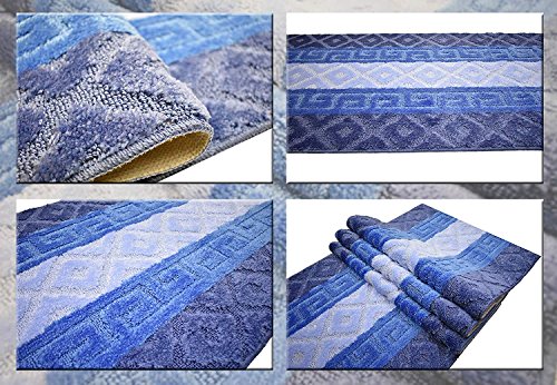 3 Ft Blue Entryway Kitchen Bath Rug Mat, Custom Size, Non Slip Washable - color: Blue Meander, size: 2'2" x 3' (Rectangular)