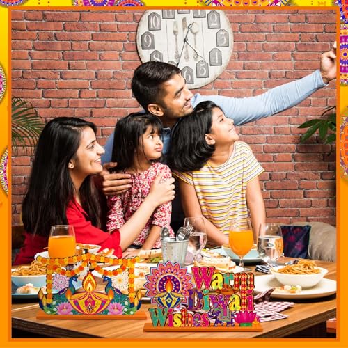 CroBlissful 6 Pcs Diwali Wooden Table Decor, Warm Diwali Washes Wooden Sign - style: Diwali