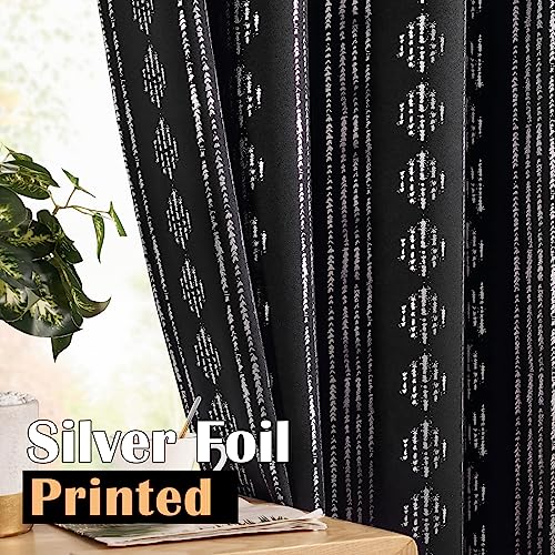 jinchan Boho Blackout Curtains 63 Inch Length for Bedroom Living Room - color: Boho | Silver on Black, size: 52"W x 63"L (Pack of 2)