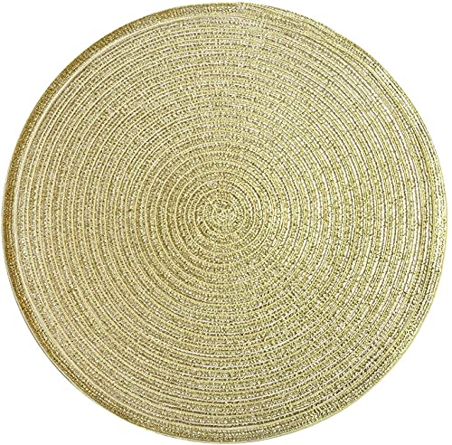 SHACOS Glitter Gold Round Braided Placemats Set of 8 Sparkle Washable 15 inch Round Table Mats Woven Place Mats for Christmas Party Dining Table (Gold, 8) - color: Gold, size: Set of 8