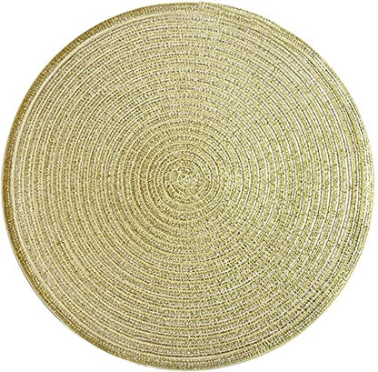 SHACOS Glitter Gold Round Braided Placemats Set of 8 Sparkle Washable 15 inch Round Table Mats Woven Place Mats for Christmas Party Dining Table (Gold, 8) - color: Gold, size: Set of 8