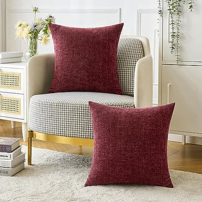 MIULEE Soft Chenille Throw Pillow Covers Burgundy 16x16 Inch Pack of 2 - color: Burgundy, size: 16" x 16" (Pack of 2)