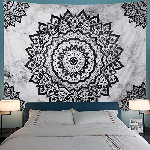 Leofanger Black and White Mandala Wall Tapestry - Bohemian Flower Psychedelic Hippie Wall Hanging for Bedroom (51.2 x 59.1inches) - size: 59.1"L x 51.2"W