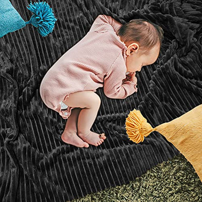 DISSA Fleece Blanket Throw Size – 51x63, Black – Soft, Plush, Fluffy, Fuzzy, Warm, Cozy – Perfect Throw for Couch, Bed, Sofa - with Pompom Fringe - Flannel Blanket Throw Blanket - color: Black, size: 51x63"