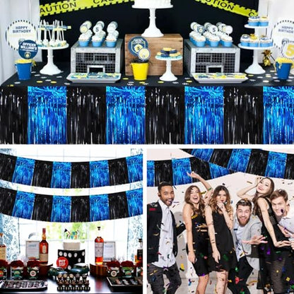 BEISHIDA Black Blue Fringe Garland Banner 30ft Wall Tinsel Foil Streamers - color: Black Blue