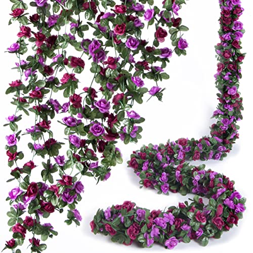 8Pcs x 8.2FT Artificial Flower Garland Rose Vine Decor, Purple Flower - color: Spring Purple 8pcs, 1.5" Rose Flowers, size: 8.2FT Vines