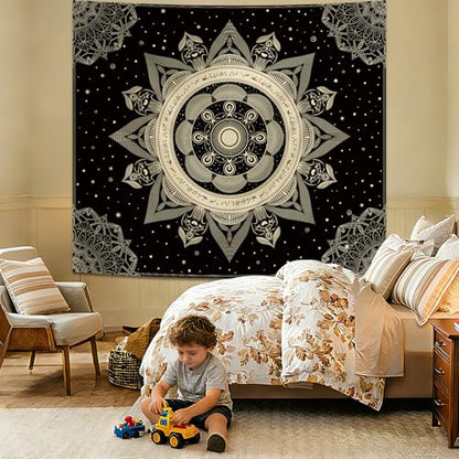 Apdidl Mandala Black Tapestry for Bedroom, Boho Hippie Ceiling Tapestries - color: Mandala Black Tapestry, size: 60"L x 51"W