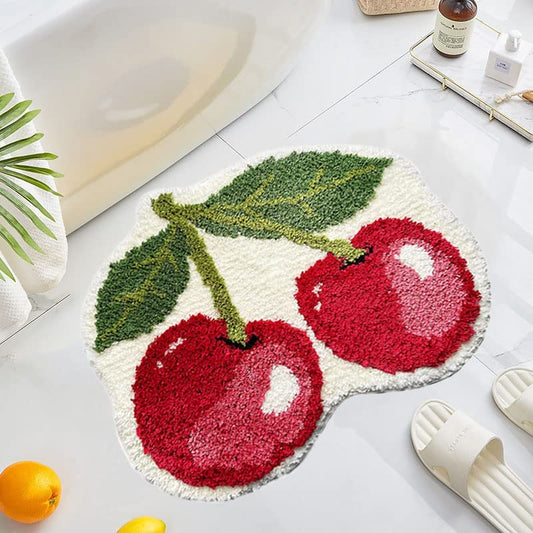 UKELER Cute Cherry Bathroom Rug for Kids Non Slip Absorbent Bath Mat Washable Shaggy Bedroom Decor Plush Bath Rug for Shower 23.6''x19.7'' - color: Cherry