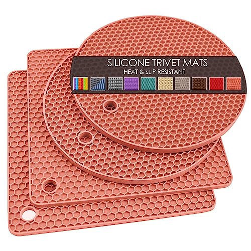 4 Pack Trivets for Hot Dishes, Silicone Pot Holders Hot Pads for Kitchen, Silicone Trivets for Hot Pots and Pans, Hot Plates to Protect Table Quartz Countertops Heat Resistance to 450°F, Nordic Orange - color: 01 Orange, size: 7x7in