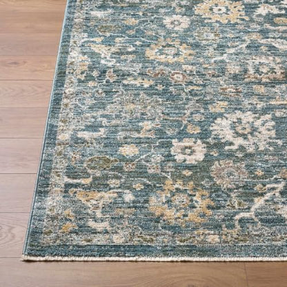 Hauteloom Yavah Living Room, Bedroom Area Rug - Traditional - Medium Brown, Teal, Teal Blue - 5' x 7'5" - color: Medium Brown, Teal, Teal Blue / Denisa, size: 4'11" x 7'5" (Rectangular)