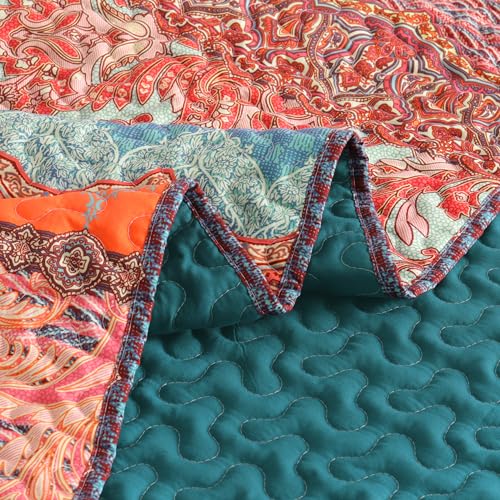 Exclusivo Mezcla Reversible Boho Quilted Throw Blanket, 50"x 60" - color: Bohemian Teal, size: 50 x 60 inch
