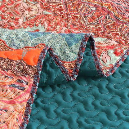 Exclusivo Mezcla Reversible Boho Quilted Throw Blanket, 50"x 60" - color: Bohemian Teal, size: 50 x 60 inch