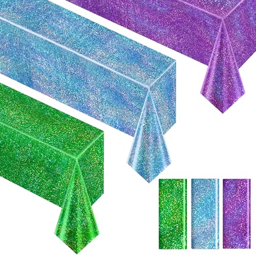 Sparkling Holographic Laser Tablecloth - Shimmering, Waterproof, Easy to Clean - Ideal for Halloween Bachelorette, Birthday, Wedding, and Anniversary Party Decorations (Light Blue & Green & Purple, 3) - color: Light Blue & Green & Purple