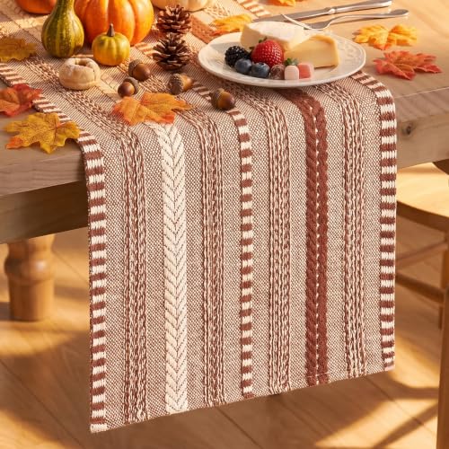 Artoid Mode Caramel Farmhouse Stripe Braided Table Runner 12x72 Inch - color: Caramel, size: 12" x 72", Table Runner