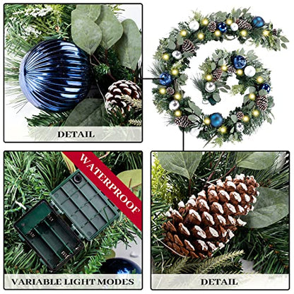 WANNA-CUL Pre-Lit 9ft Christmas Garland with Lights 50 LED Blue Baubles - color: 01-sliver Blue
