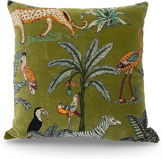 Velvet Floral Flower Green Jungle Throw Pillow Sofa Cushion Cover Case Couch Bohemian Accent Colorful Boho Chic Indian Handmade Cover Only (18" x 18") - size: 18" x 18" (Pack of 1)