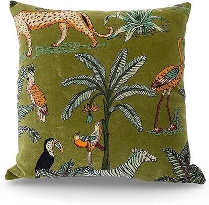 Velvet Floral Flower Green Jungle Throw Pillow Sofa Cushion Cover Case Couch Bohemian Accent Colorful Boho Chic Indian Handmade Cover Only (18" x 18") - size: 18" x 18" (Pack of 1)