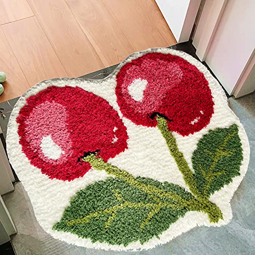 UKELER Cute Cherry Bathroom Rug for Kids Non Slip Absorbent Bath Mat Washable Shaggy Bedroom Decor Plush Bath Rug for Shower 23.6''x19.7'' - color: Cherry