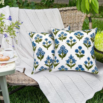 Alysheer Floral Block Embroidered Throw Pillow Cover 18"x18" Set of 2, Blue - color: Block Blue, size: 18" x 18" (Pack of 2)