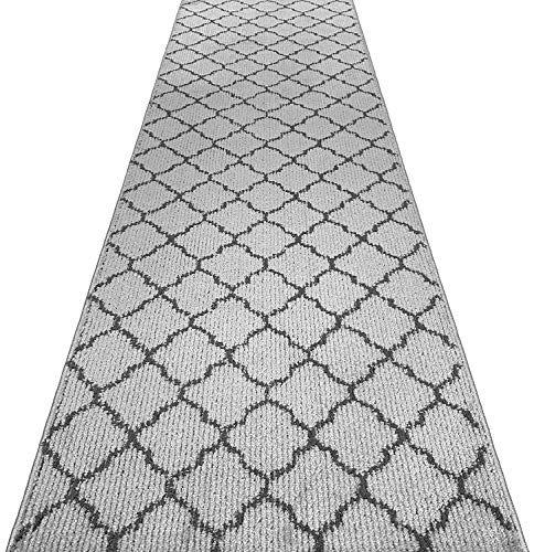 Custom Size Modern Runner Rug Carpet for Hallway Entryway Foyer Kitchen, Slip Resistant Latex Rubber Backed 31 inch Wide x Customized Length, Trellis Light Grey, 31 inch x 6 feet - color: Trellis / Grey, size: 31 inch Width X 6 Feet Length