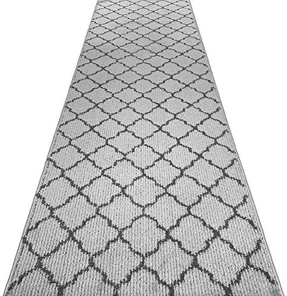 Custom Size Modern Runner Rug Carpet for Hallway Entryway Foyer Kitchen, Slip Resistant Latex Rubber Backed 31 inch Wide x Customized Length, Trellis Light Grey, 31 inch x 6 feet - color: Trellis / Grey, size: 31 inch Width X 6 Feet Length