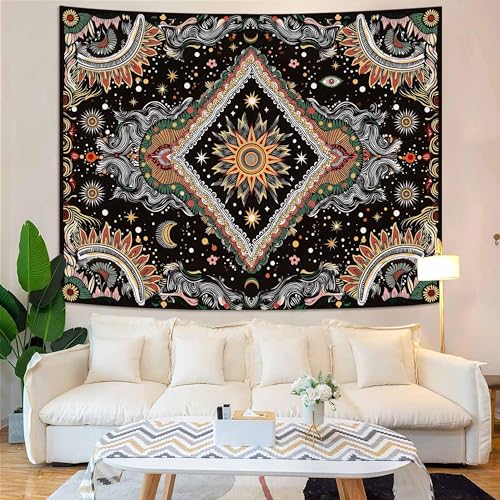 Faxdong Boho Sun Moon Star Tapestry, Abstract Geometric Tapestries,Vintage Mystic Art Decor for Bedroom Living Room Meditation Room or Dorm - color: multicolor1, size: 80"L x 60"W