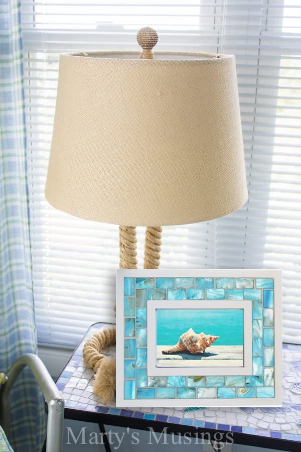 Mother of Pearl Beach Picture Frame 4x6, Blue | Natural Pearl,Turquoise Tabletop or Wall Hanging, Mosaic Glass Photo Frame, 1pc - color: Blue, size: 4x6 Inch
