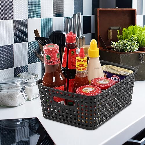 Sandmovie Black Plastic Rattan Storage Baskets, 6 Packs - color: Black