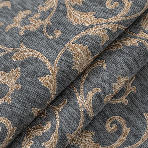 Loom and Mill Chenille Damask Valances for Windows, Blue-Grey+Khaki,54"x18" - color: Blue-grey+khaki