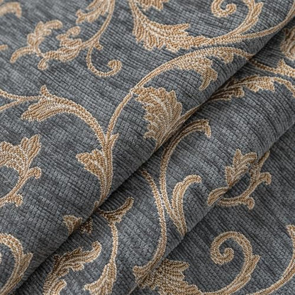 Loom and Mill Chenille Damask Valances for Windows, Blue-Grey+Khaki,54"x18" - color: Blue-grey+khaki