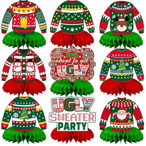 Christmas Ugly Sweater Party Decorations Honeycomb Centerpiece - style: Ugly Sweater
