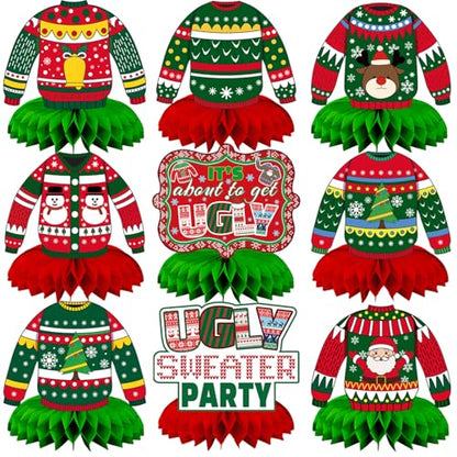 Christmas Ugly Sweater Party Decorations Honeycomb Centerpiece - style: Ugly Sweater